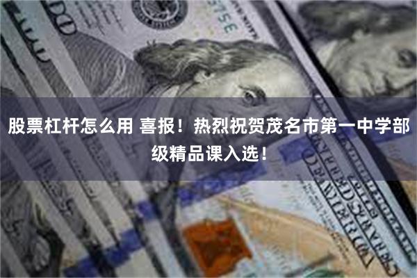 股票杠杆怎么用 喜报！热烈祝贺茂名市第一中学部级精品课入选！