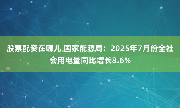 股票配资在哪儿 国家能源局：2025年7月份全社会用电量同比增长8.6%